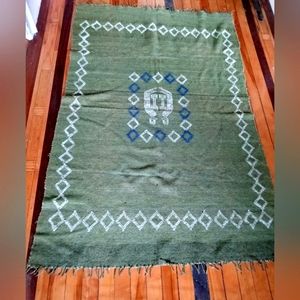 Boho grass green vintage woven rug